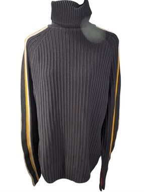Esprit Men's VintageCharcoal Turtleneck Sweater, Yellow And Red Side Stripes L